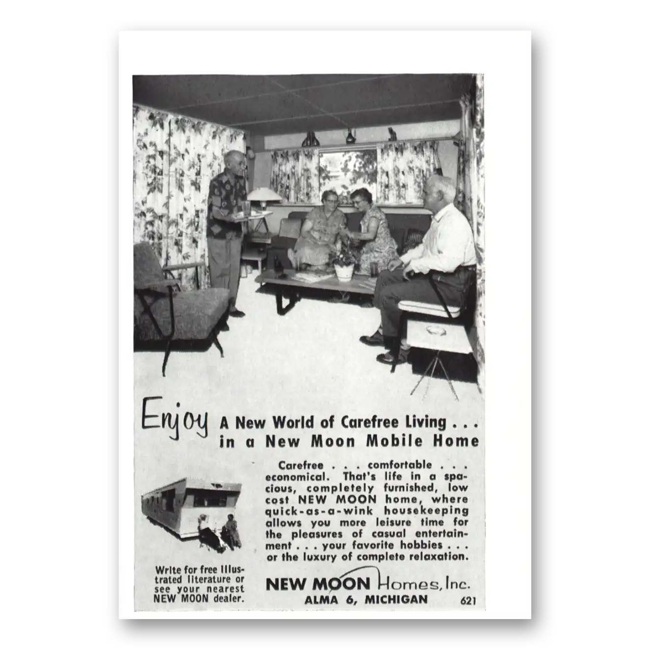 1956 New Moon Homes Carefree Living Completely Furnished Vintage Magazine Print Ad