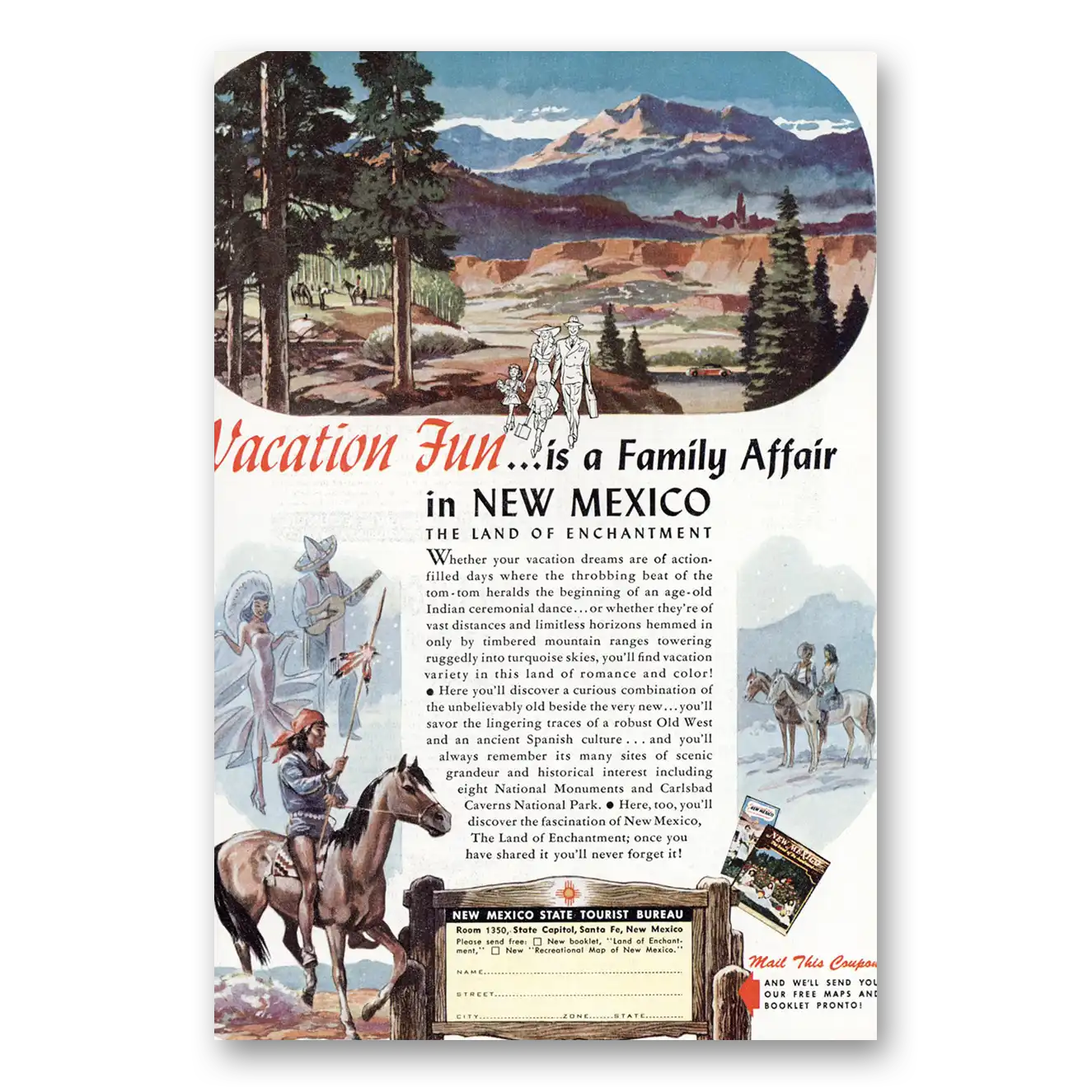 1950 New Mexico Vacation Fun is a Family Affair Vintage Magazine Print Ad