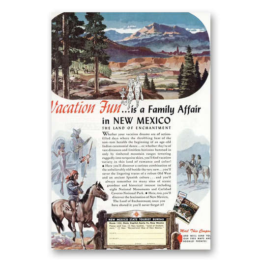 1950 New Mexico Vacation Fun is a Family Affair Vintage Magazine Print Ad