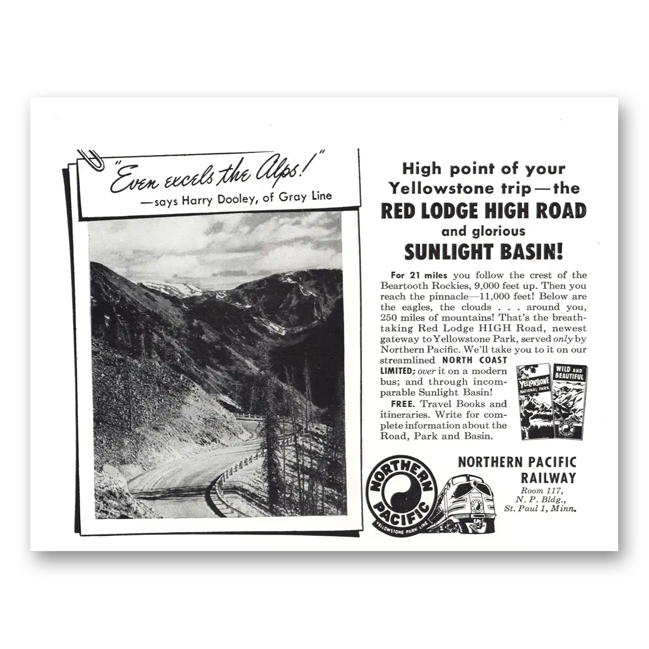 1950 Northern Pacific Railway Red Lodge High Road Vintage Magazine Print Ad