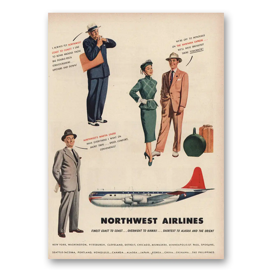 1950 Northwest Airlines Off to Honolulu Hawaiian Express Vintage Magazine Print Ad