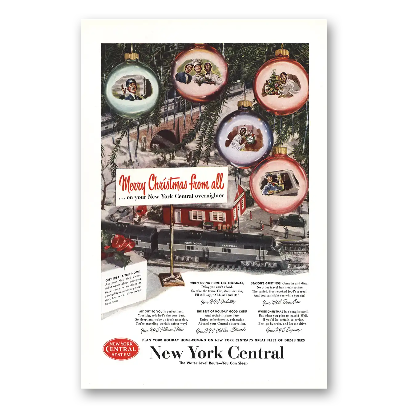 1950 New York Central Merry Christmas From All Overnight Vintage Magazine Print Ad