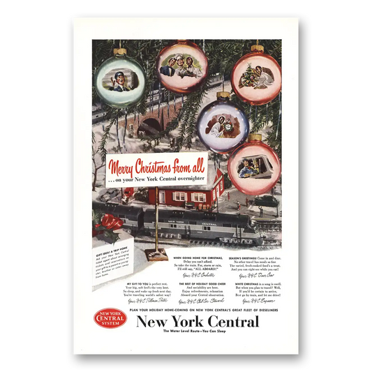 1950 New York Central Merry Christmas From All Overnight Vintage Magazine Print Ad