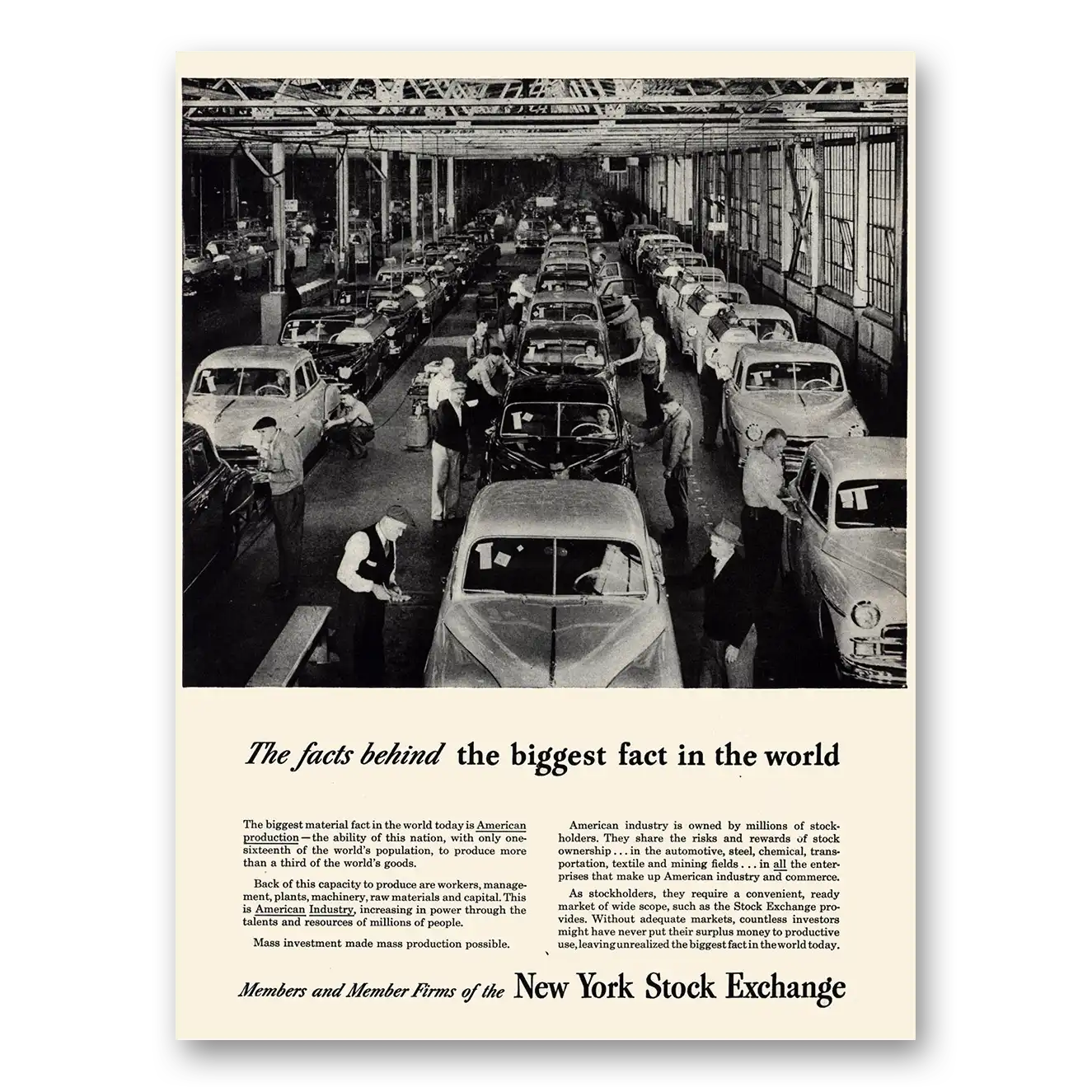 1950 New York Stock Exchange Biggest Fact In the World Vintage Magazine Print Ad