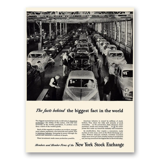 1950 New York Stock Exchange Biggest Fact In the World Vintage Magazine Print Ad