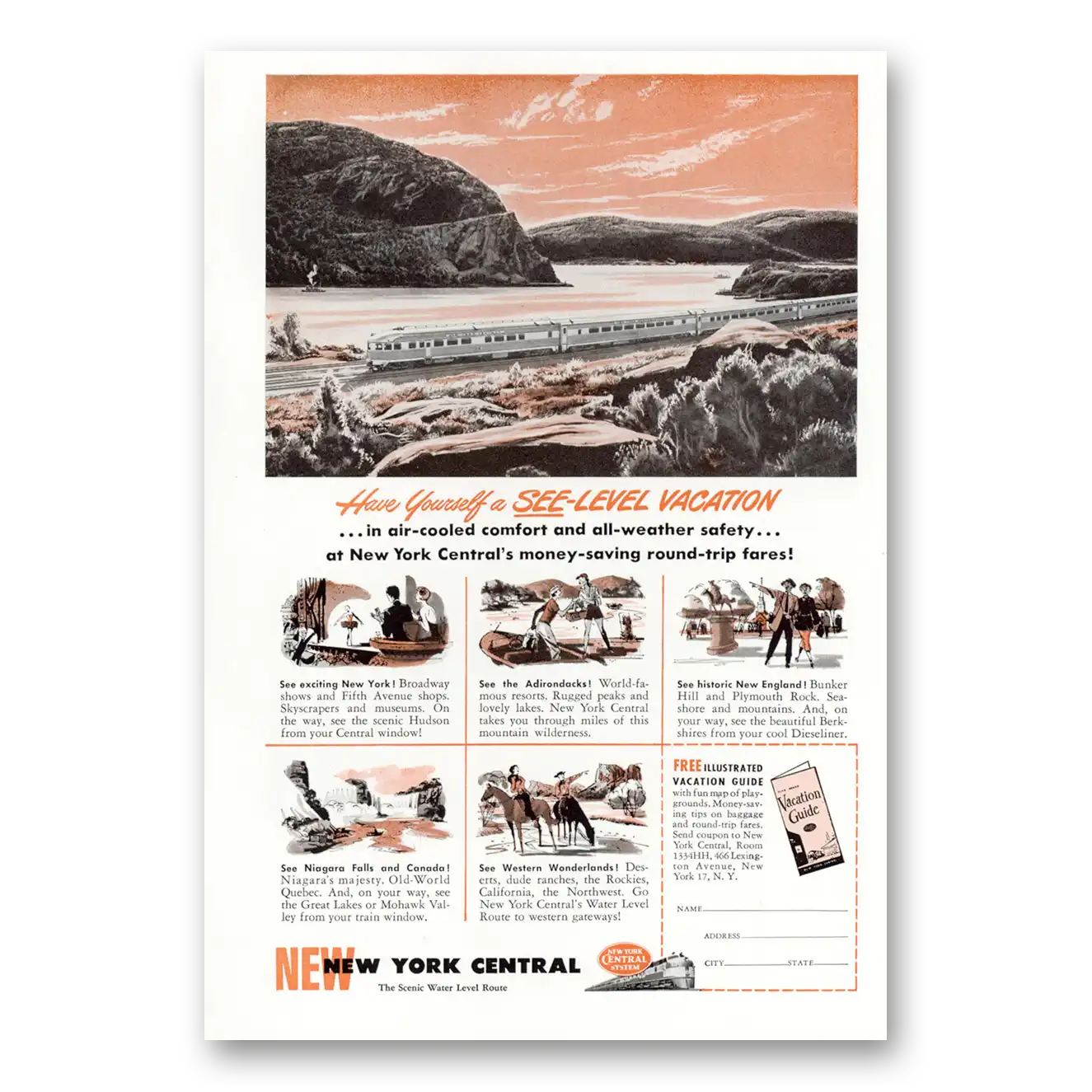 1950 New York Central Have Yourself a See Level Vacation Vintage Magazine Print Ad