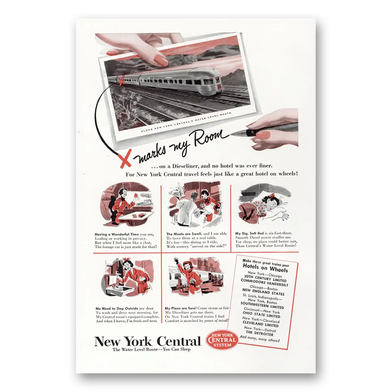 1950 New York Central X Marks My Room Vintage Magazine Print Ad