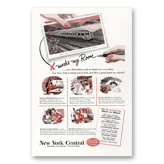 1950 New York Central X Marks My Room Vintage Magazine Print Ad