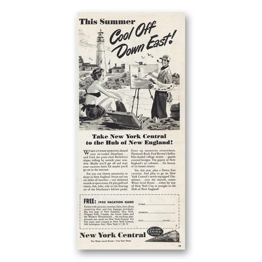 1950 New York Central Cool Off Down East Vintage Magazine Print Ad