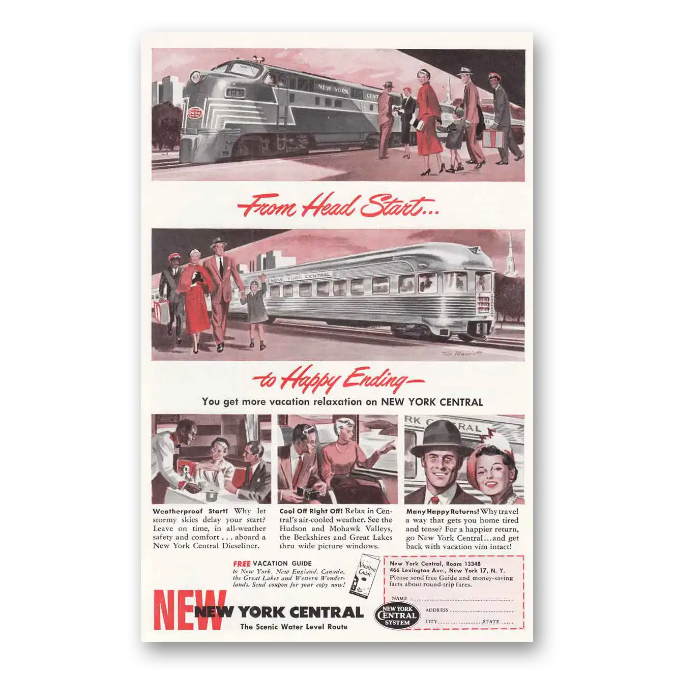 1950 New York Central From Head Start to Happy Ending Vintage Magazine Print Ad