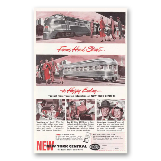 1950 New York Central From Head Start to Happy Ending Vintage Magazine Print Ad