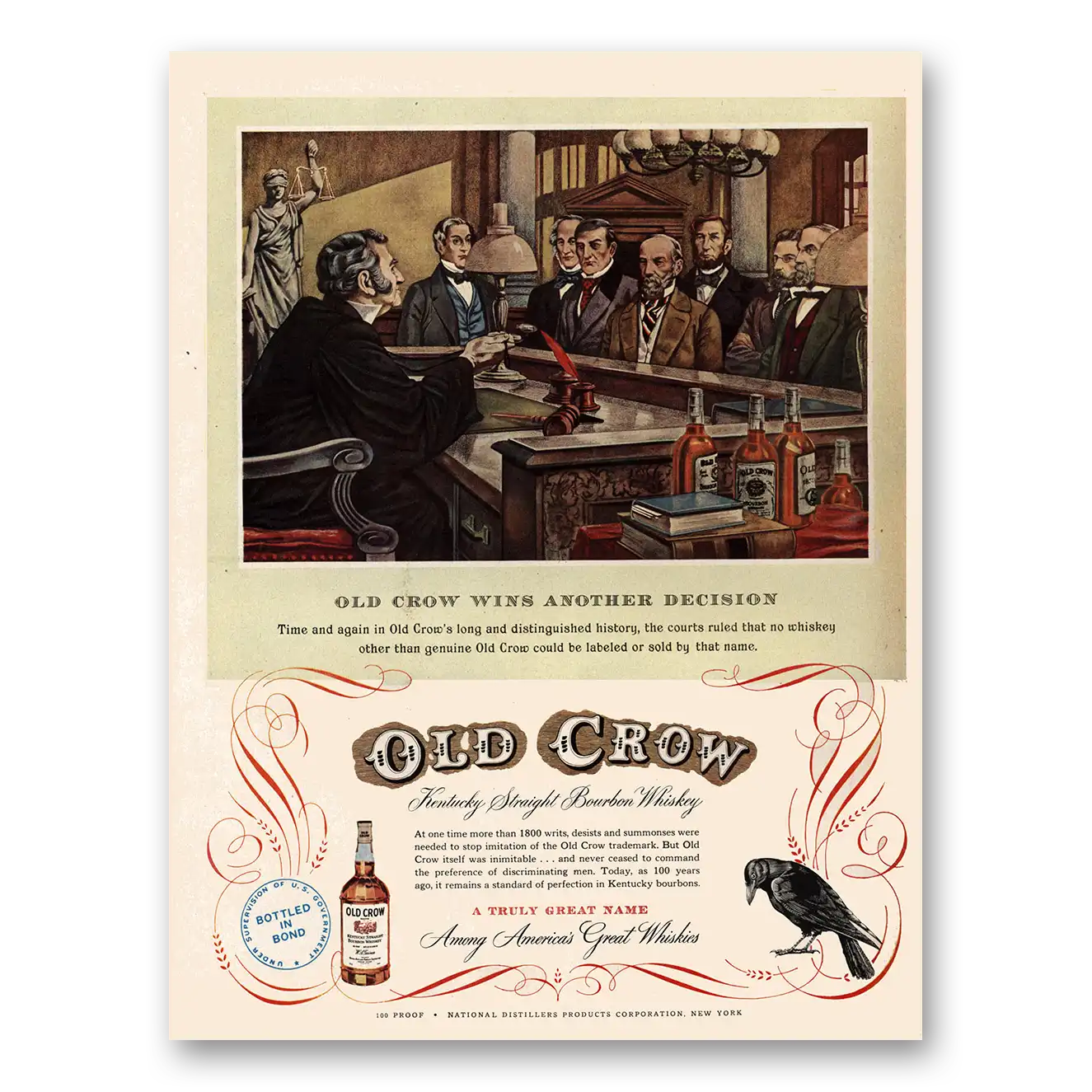 1950 Old Crow Whiskey Wins Another Decision Vintage Magazine Print Ad