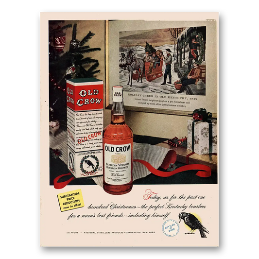 1950 Old Crow Whiskey Past One Hundred Christmases Vintage Magazine Print Ad