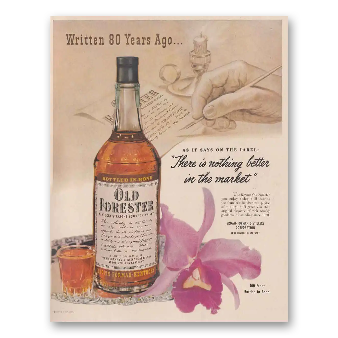 1950 Old Forester Whisky Written 80 Years Ago Vintage Magazine Print Ad