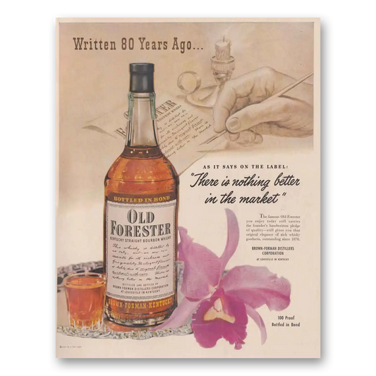 1950 Old Forester Whisky Written 80 Years Ago Vintage Magazine Print Ad