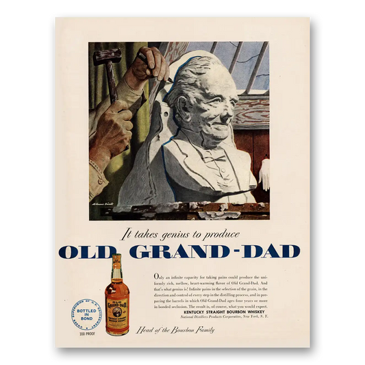 1950 Old Grand-Dad Bourbon Whiskey Takes Genius to Produce Vintage Magazine Print Ad