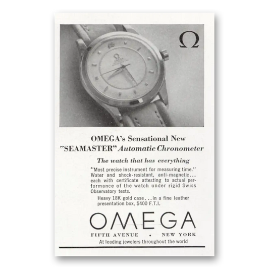 1950 Omega Seamaster Watch Automatic Chronometer Vintage Magazine Print Ad