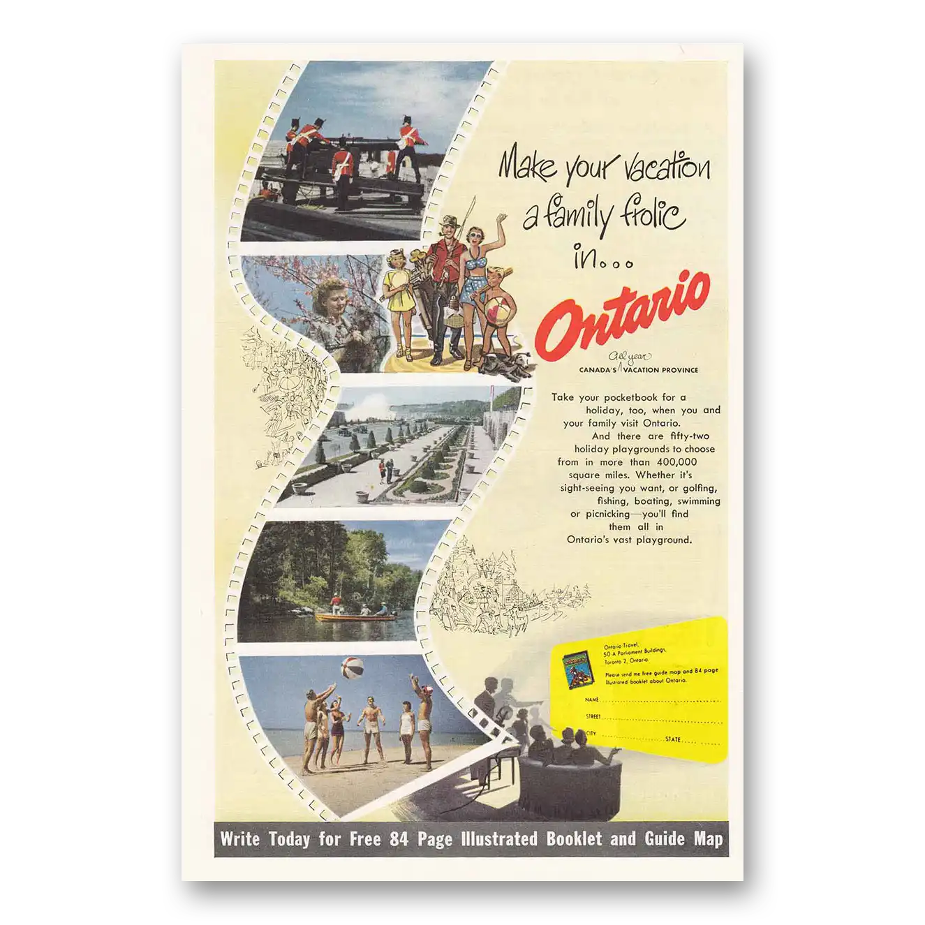 1950 Ontario Canada Family Frolic Vintage Magazine Print Ad