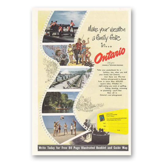 1950 Ontario Canada Family Frolic Vintage Magazine Print Ad