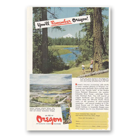 1950 Oregon Cascades Mt Jefferson Vintage Magazine Print Ad