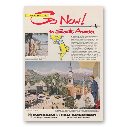 1950 Pan Am Santiago South America Vintage Magazine Print Ad