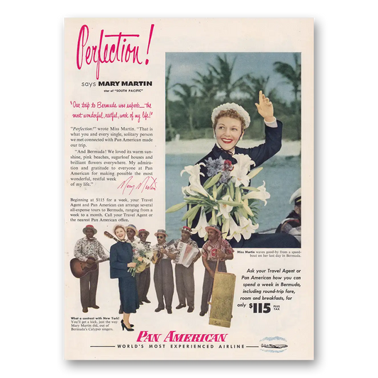 1950 Pan Am Airlines Perfection Says Mary Martin South Pacific Vintage Magazine Print Ad