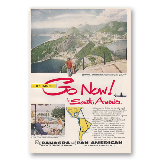 1950 Pan Am Smart Go Now to South America Vintage Magazine Print Ad