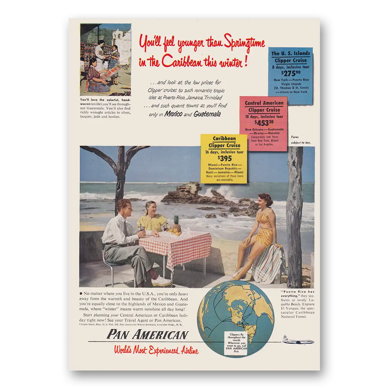 1950 Pan Am Airlines Springtime in the Caribbean Vintage Magazine Print Ad