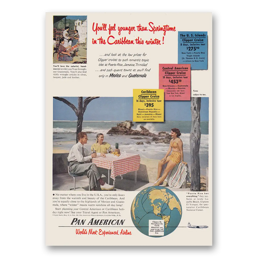 1950 Pan Am Airlines Springtime in the Caribbean Vintage Magazine Print Ad