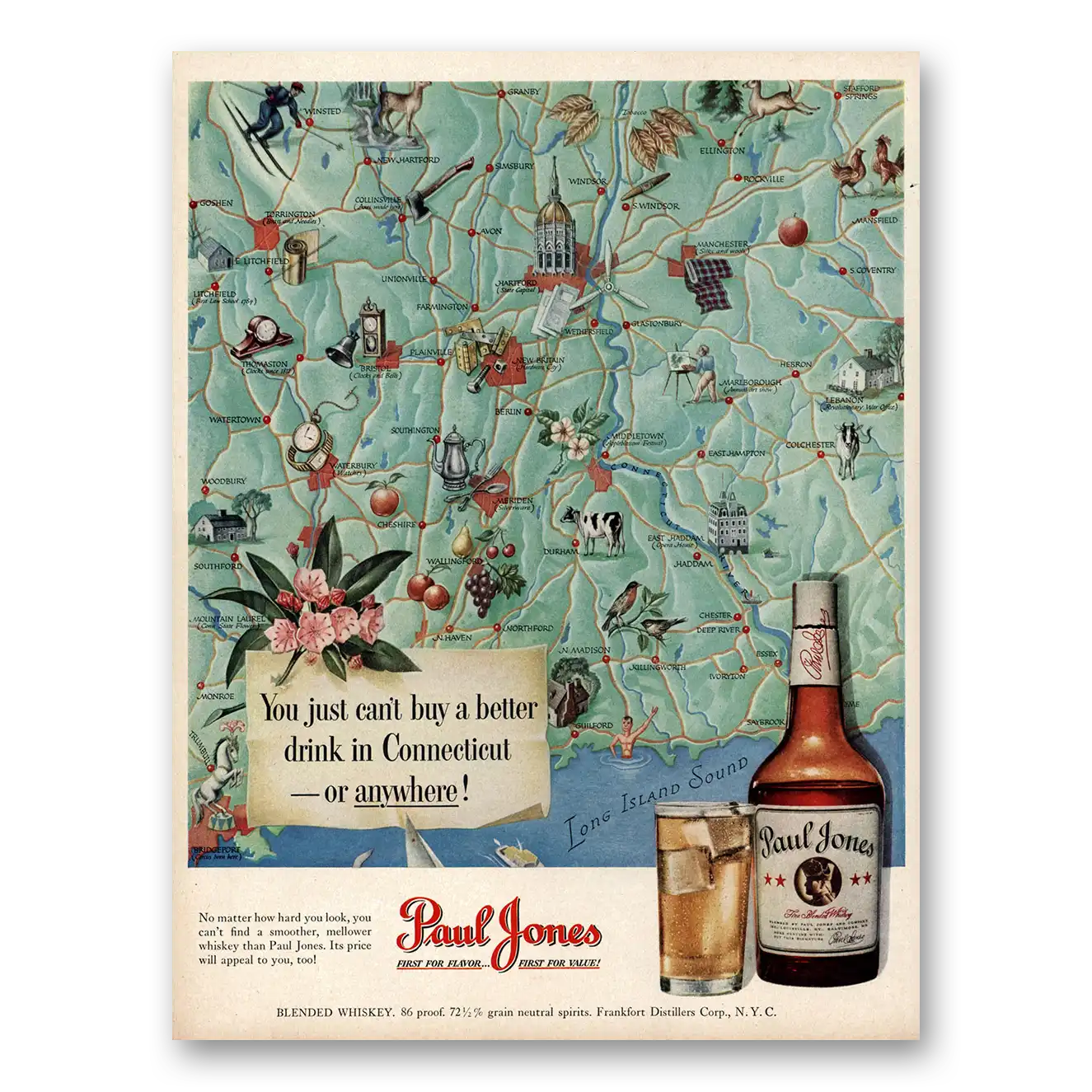 1950 Paul Jones Whiskey Connecticut Vintage Magazine Print Ad