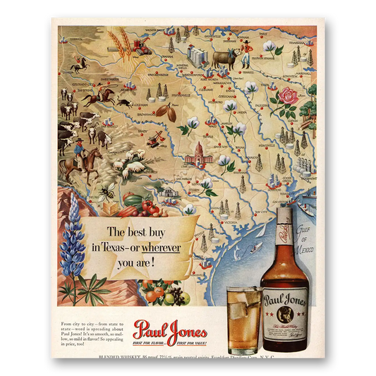 1950 Paul Jones Whiskey Best Buy In Texas or Wherever Vintage Magazine Print Ad