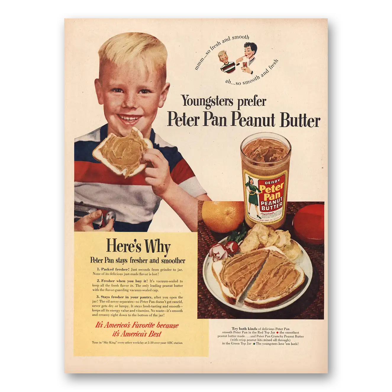 1950 Peter Pan Peanut Butter Youngsters Prefer Vintage Magazine Print Ad