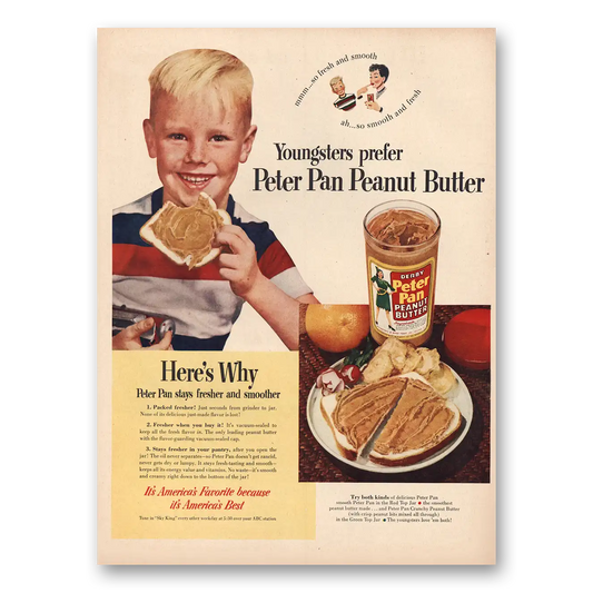 1950 Peter Pan Peanut Butter Youngsters Prefer Vintage Magazine Print Ad