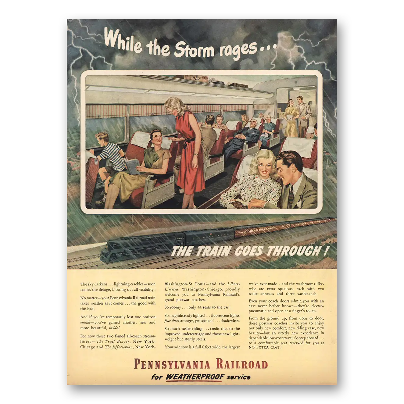 1950 Pennsylvania Railroad When the Storm Rages Vintage Magazine Print Ad