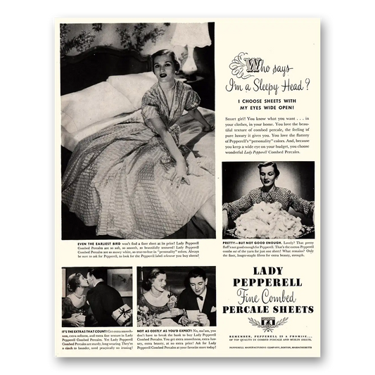 1950 Pepperell Sheets Lady Pepperell Percale Sheets Im a Sleepy Head Vintage Magazine Print Ad