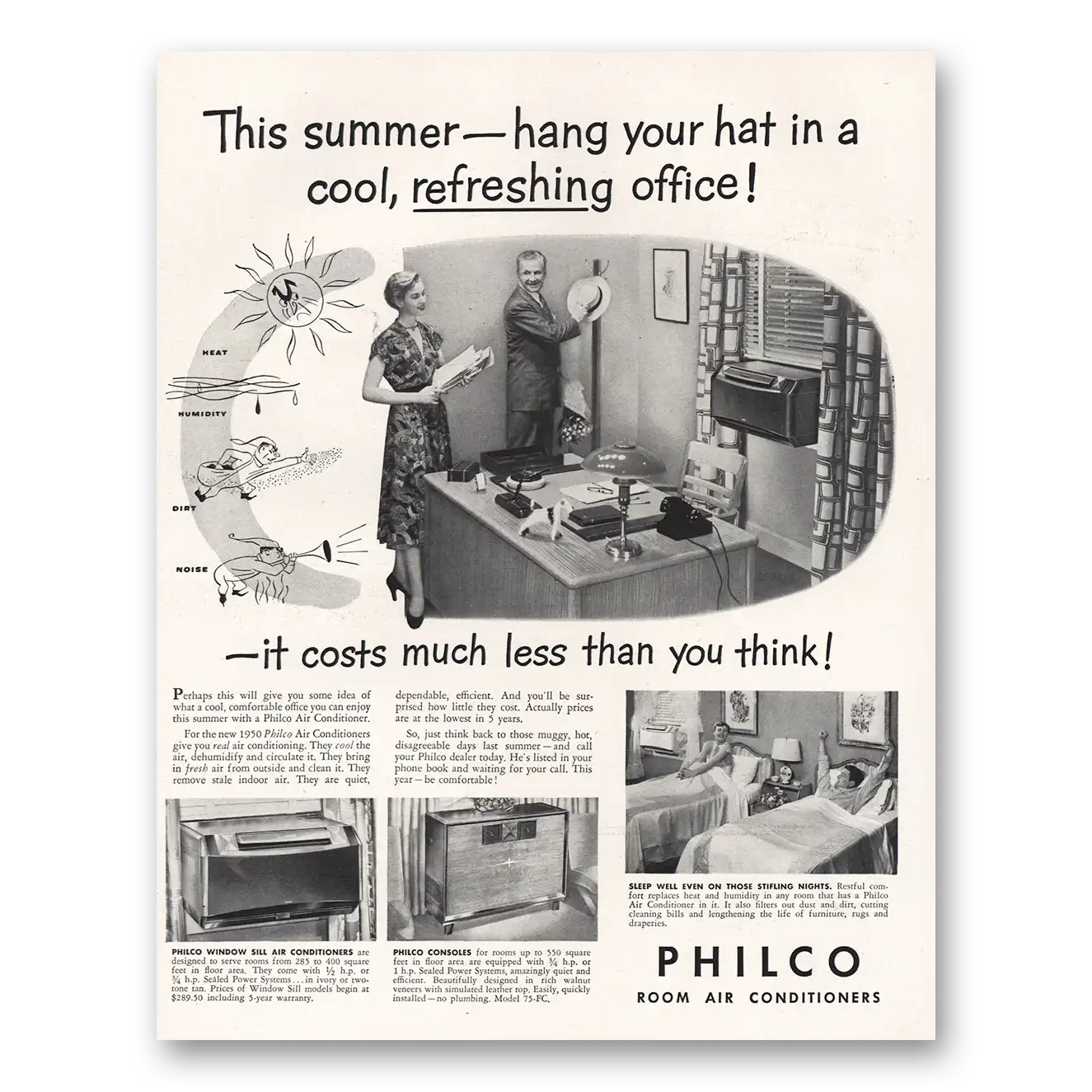 1950 Philco Air Conditioner This Summer Hang Your Hat Vintage Magazine Print Ad