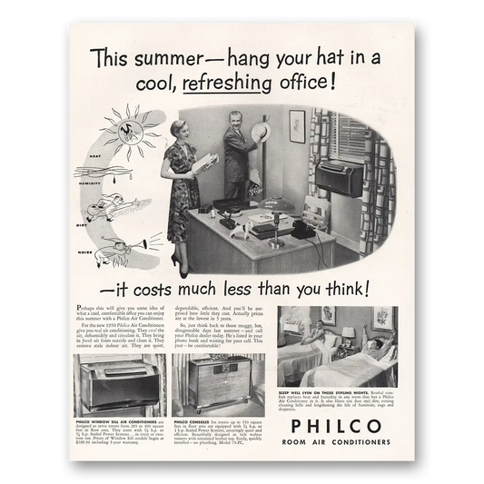 1950 Philco Air Conditioner This Summer Hang Your Hat Vintage Magazine Print Ad