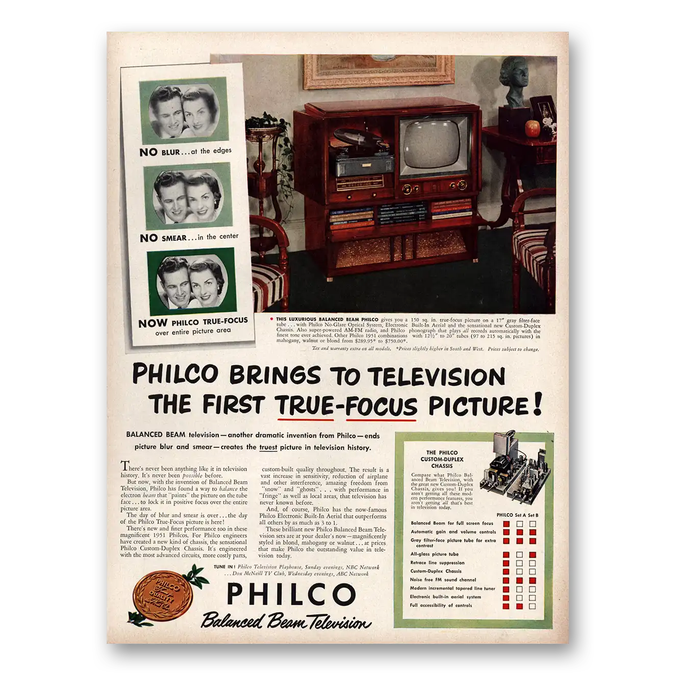 1950 Philco Television First True Focus Picture Vintage Magazine Print Ad