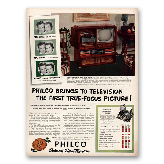 1950 Philco Television First True Focus Picture Vintage Magazine Print Ad