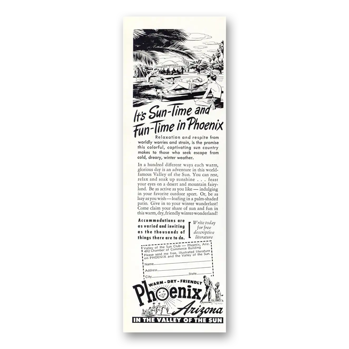 1950 Phoenix Arizona Sun Time and Fun Time Vintage Magazine Print Ad