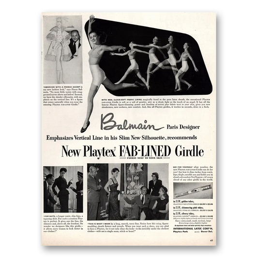 1950 Playtex Undergarments Girdle Balmain Paris Designer Vintage Magazine Print Ad