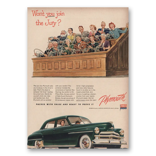 1950 Plymouth Wont You Join the Jury Vintage Magazine Print Ad