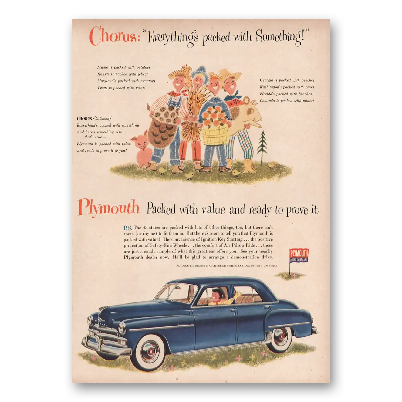 1950 Plymouth Chorus Everythings Packed With Something Vintage Magazine Print Ad