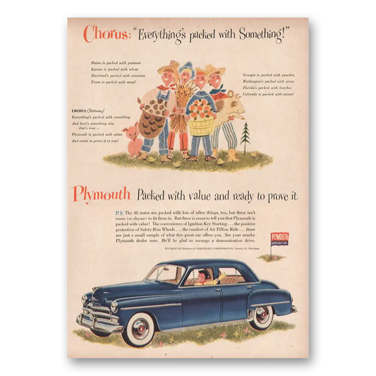 1950 Plymouth Chorus Everythings Packed With Something Vintage Magazine Print Ad