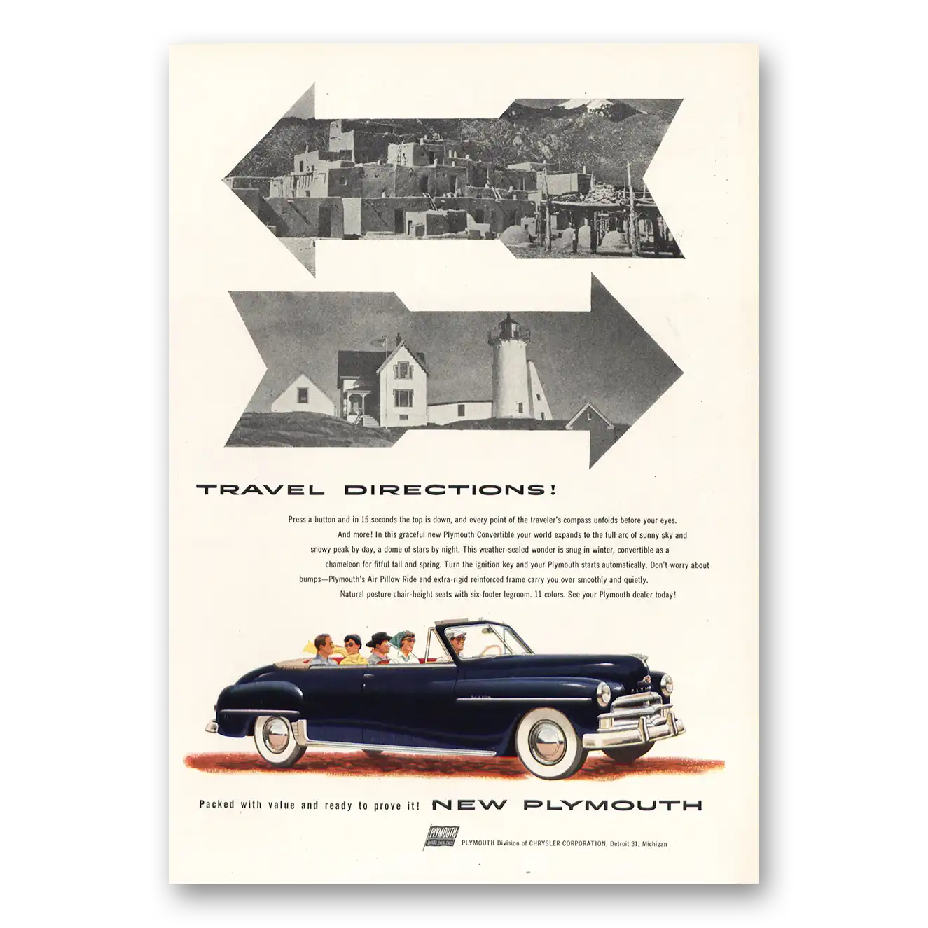 1950 Plymouth Travel Directions Vintage Magazine Print Ad