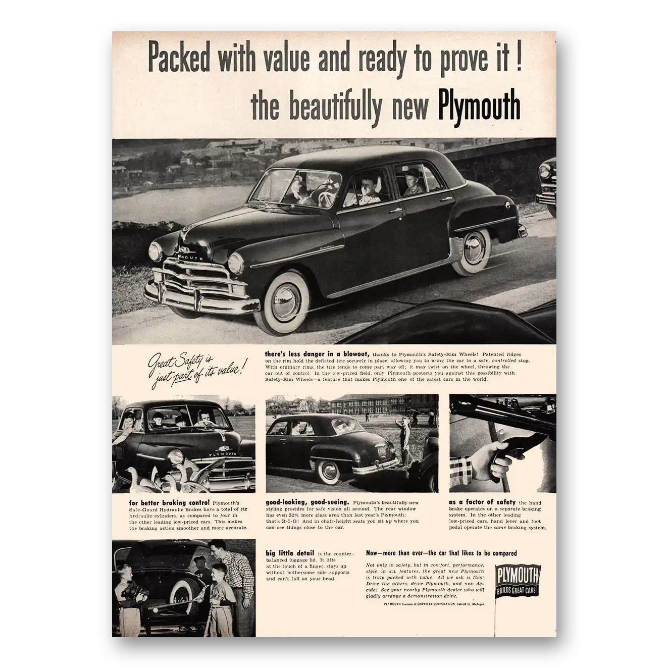 1950 Plymouth Beautifully New Vintage Magazine Print Ad