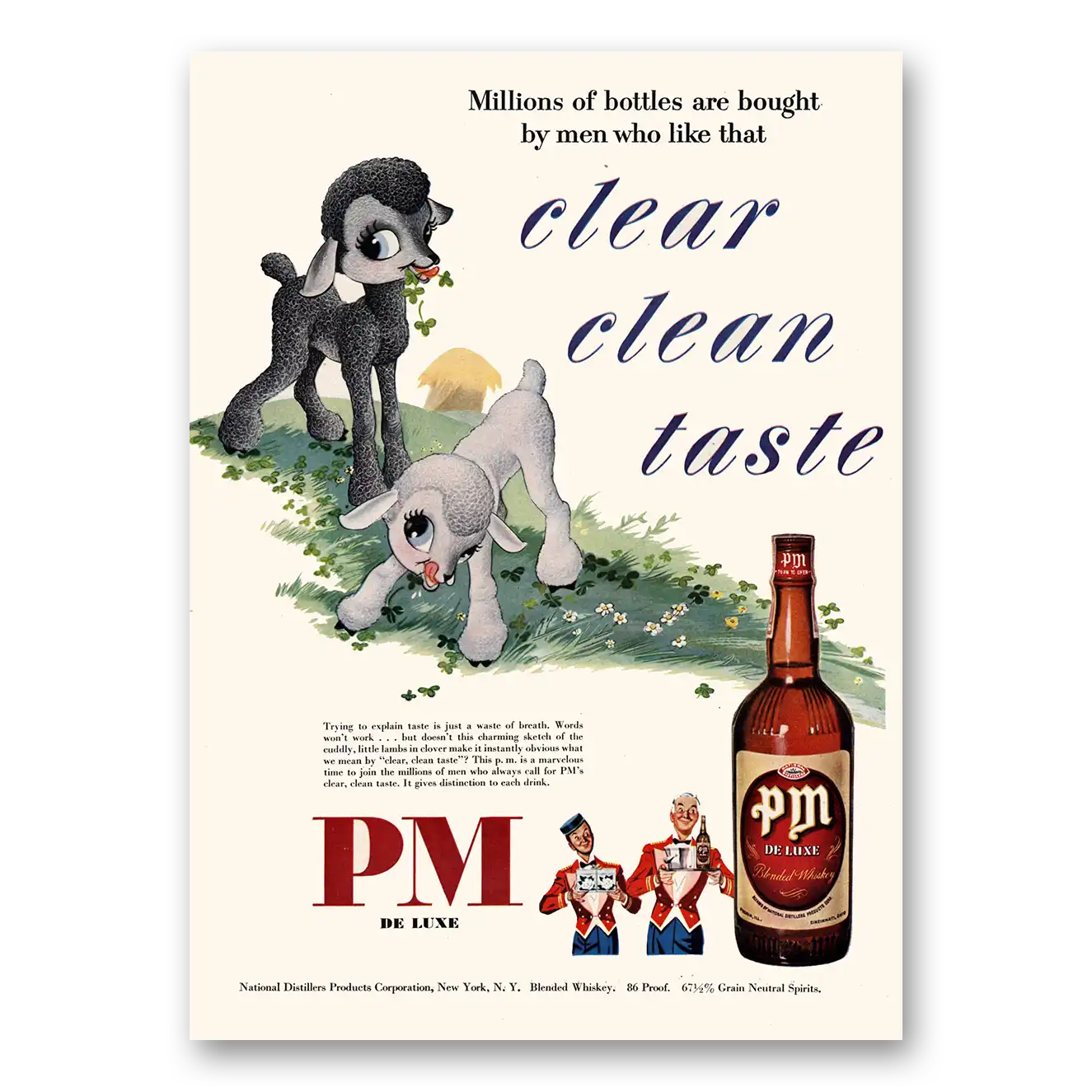 1950 PM Whiskey Clear Clean Taste Vintage Magazine Print Ad