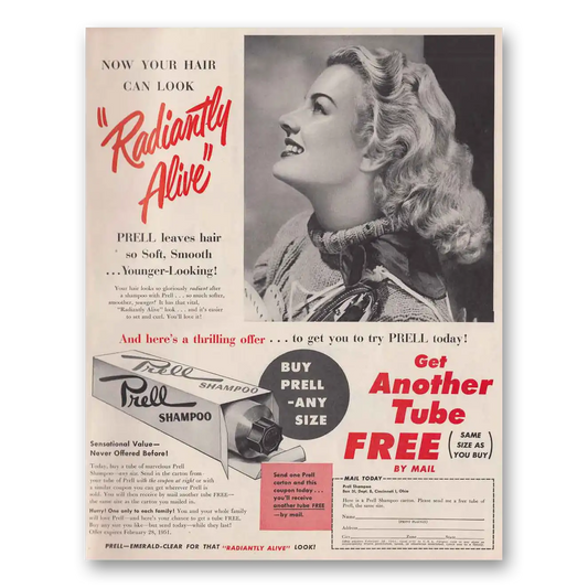 1950 Prell Shampoo Radiantly Alive Vintage Magazine Print Ad