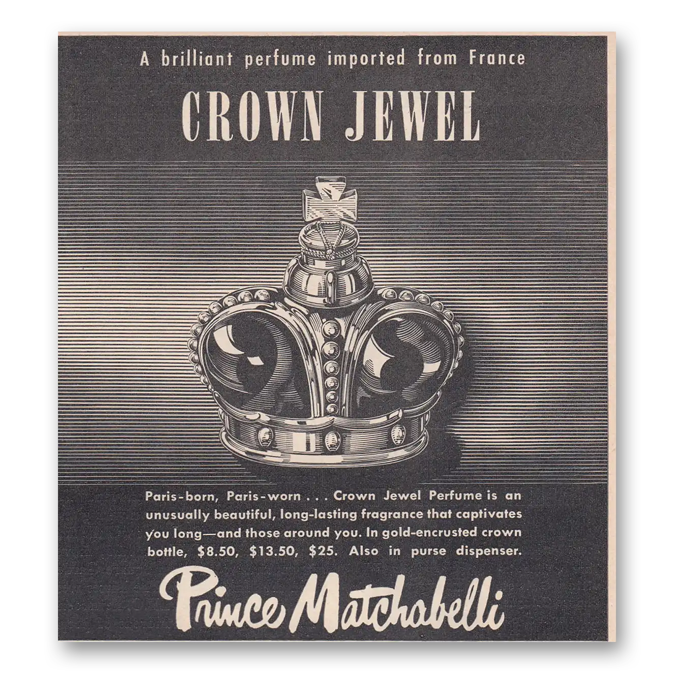 1950 Crown Jewel Perfume Crown Jewel Brilliant Perfume Vintage Magazine Print Ad