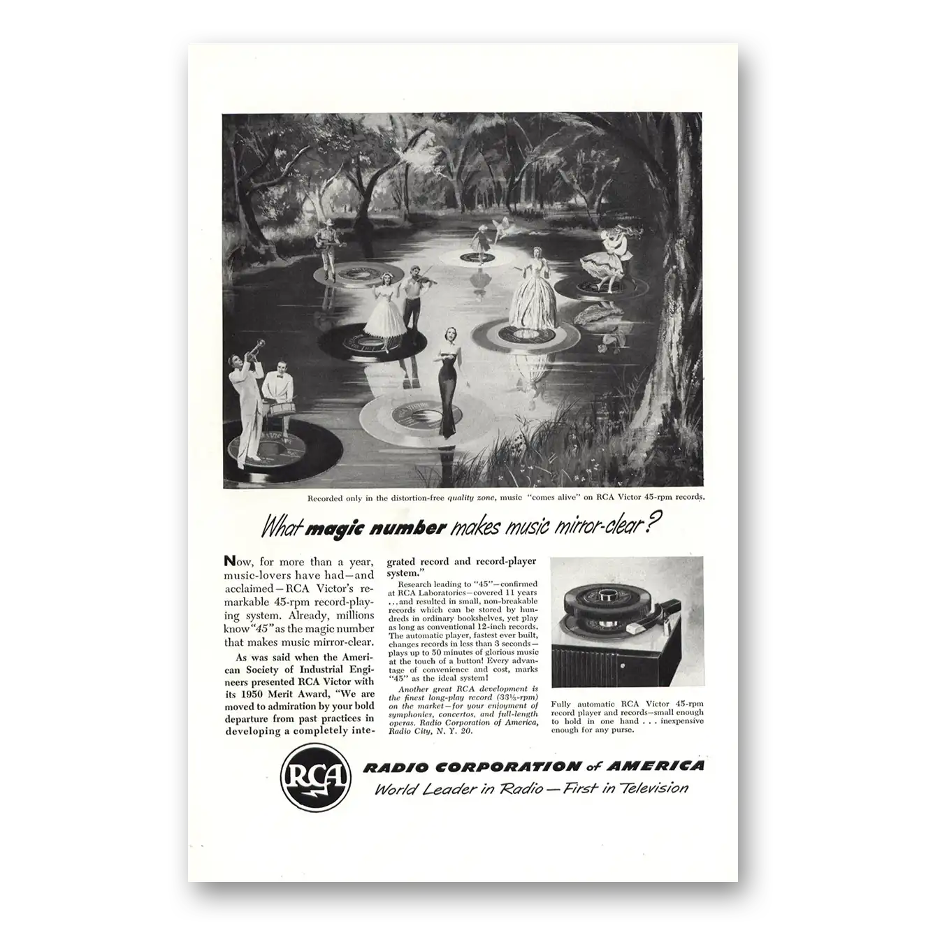 1950 RCA Radios Magic Number Makes Music Mirror Clear Vintage Magazine Print Ad